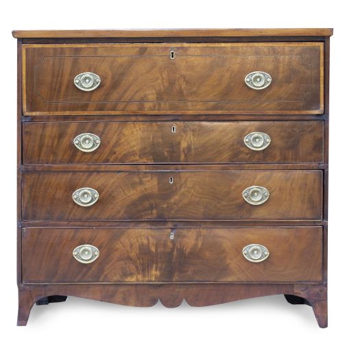 Cómoda-escritorio Jorge III en madera de caoba con tiradore