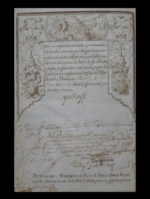 Despacho de concesión del título de Marqués de Torre de Sot