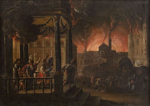 ESCUELA ESPAÑOLA, SIGLO XVIIEl Incendio de Troya, la huíd