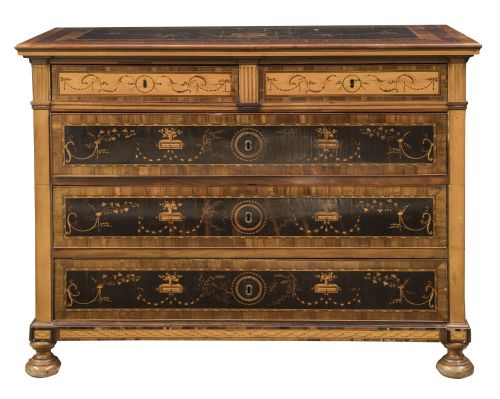 Cómoda Carlos IV blasonada de madera de palosanto, limoncil