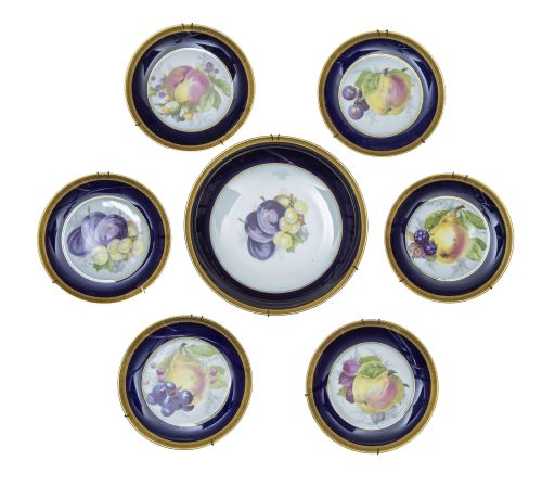 Juego de merienda de porcelana esmaltada en azul y dorada c