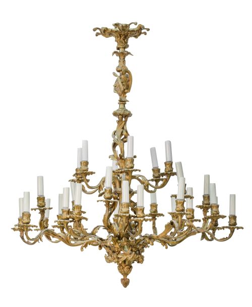 Lámpara de techo bronce dorado de estilo Luis XV.Francia,