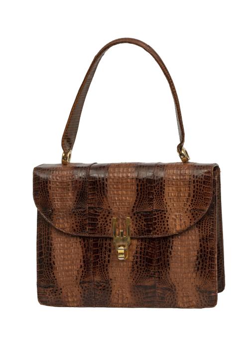 Bolso vintage de piel de cocodrilo marrón en dos tonos comb