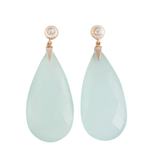 Pendientes con gran perilla de ágata azul facetada que pend