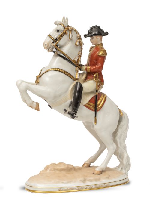 "Courbette Spanische Reitschule".Personaje a caballo de p