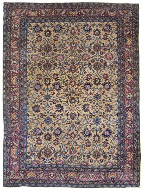 Antigua alfombra persa Tabriz con dibujo Afshan en fondo do