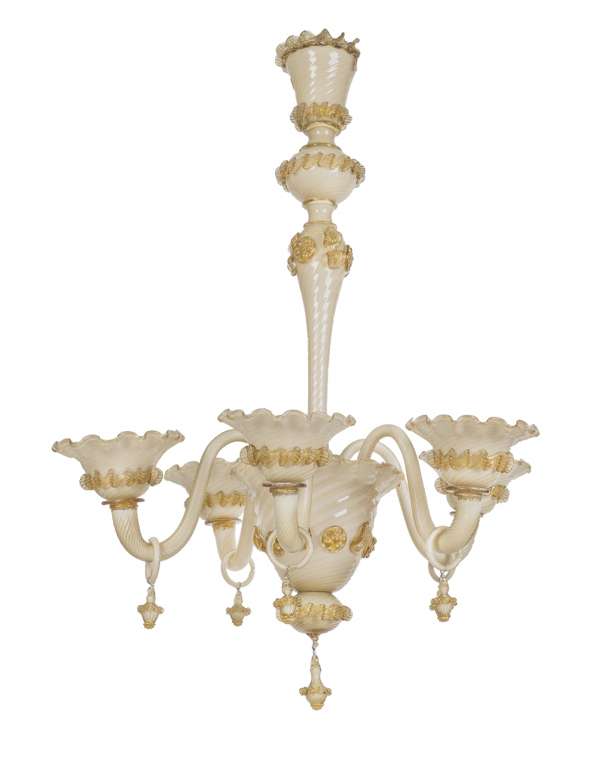 Lámpara de cristal blanco y amarillo.Murano, S. XIX-XX.