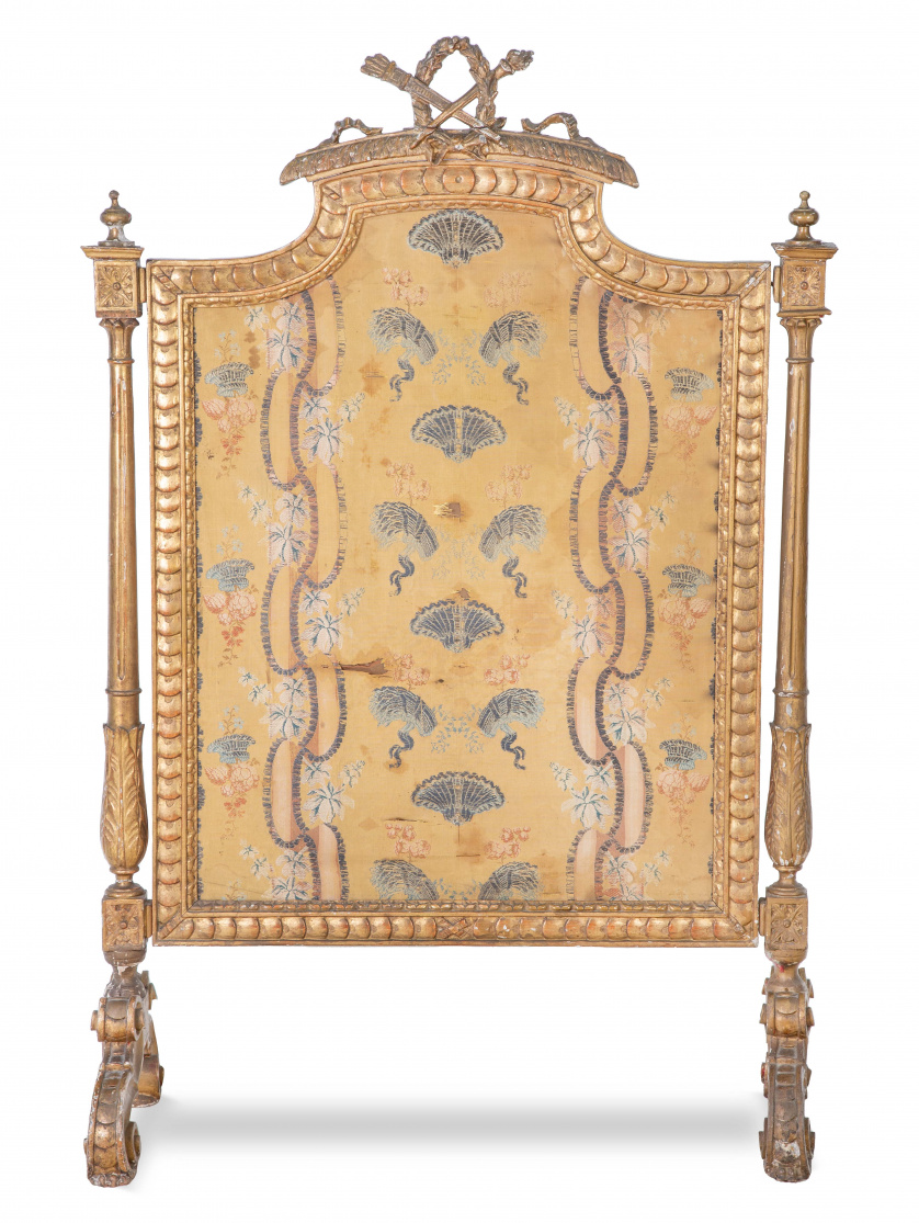 Paravant estilo Luis XVI en madera tallada y dorada.Franc