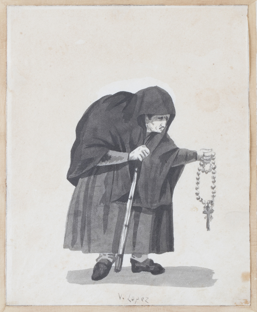V. LÓPEZ (Escuela española, h. 1830)Anciana con un rosari