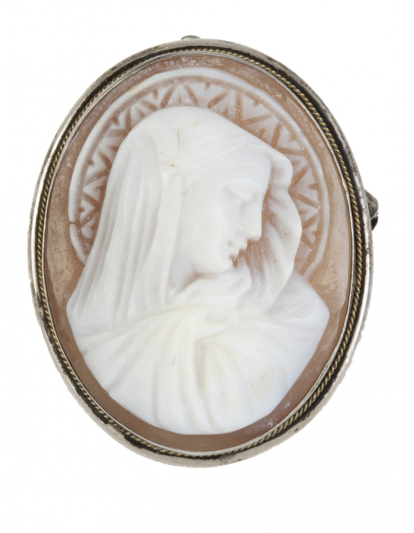 Broche- colgante de pp. S. XX con camafeo de Virgen tallado